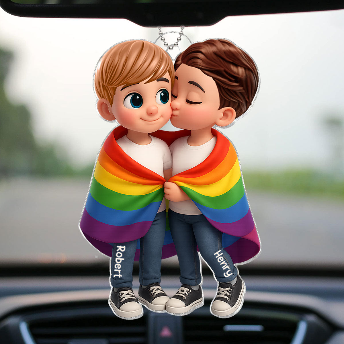 LGBT Couple Love Is Love Pride Month Personalized Acrylic Car Hanger, Gift For Couple