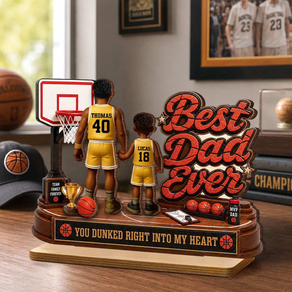 Best Basketball Dad Ever Dunked Right Into Our Hearts - Personalized 2-Layered Wooden Plaque - Gift For Dad, Husband