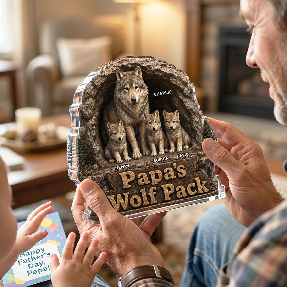 Dad Papa's Wolf Pack - Personalized Acrylic Block Plaque - Cool Gift For Dad, Husband