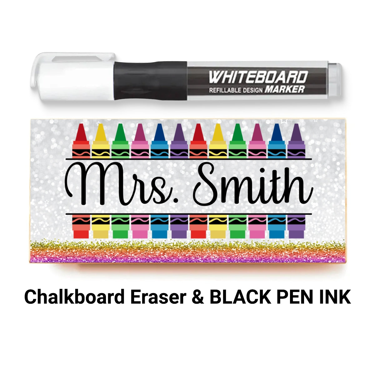 Teacher Pencil Glitter Pattern Personalized Teacher Whiteboard/Chalkboard Eraser with Marker, Teacher Appreciation Gifts, Back-to-School Teacher Gift Set