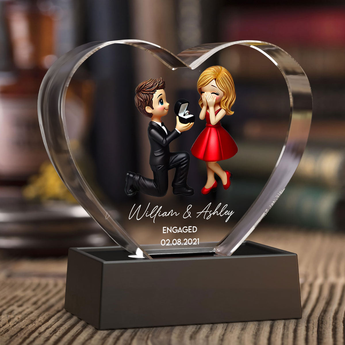 Marriage Proposal 3D Effect Personalized Crystal Heart LED, Engagement Gift for her, Free Delivery