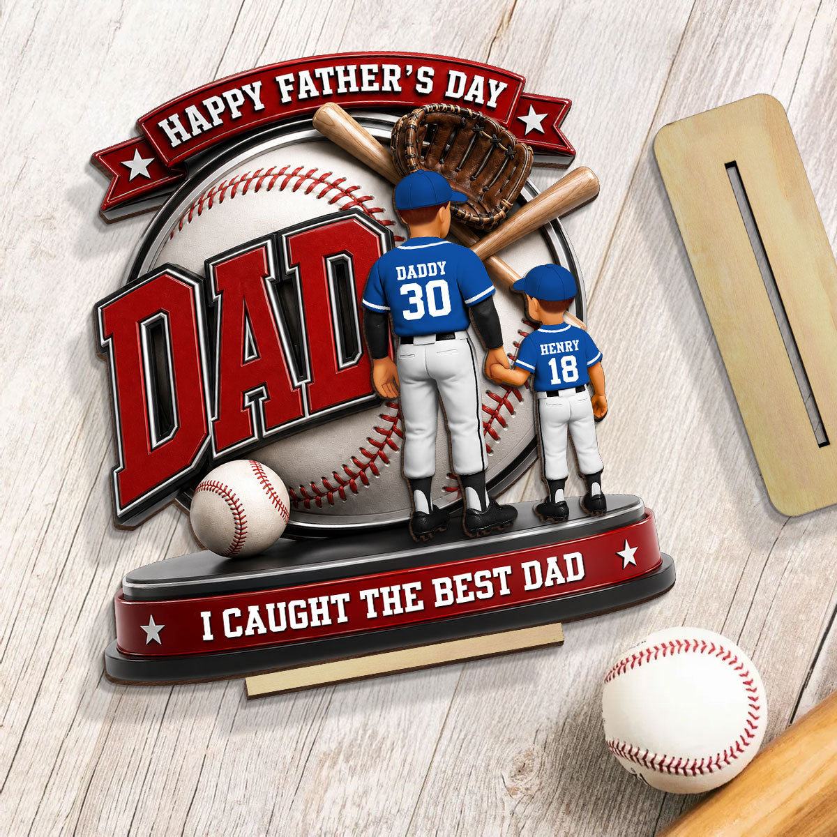 Baseball Dad Home Run Hero - Personalized 2-Layered Wooden Plaque - Gift For Dad, Husband