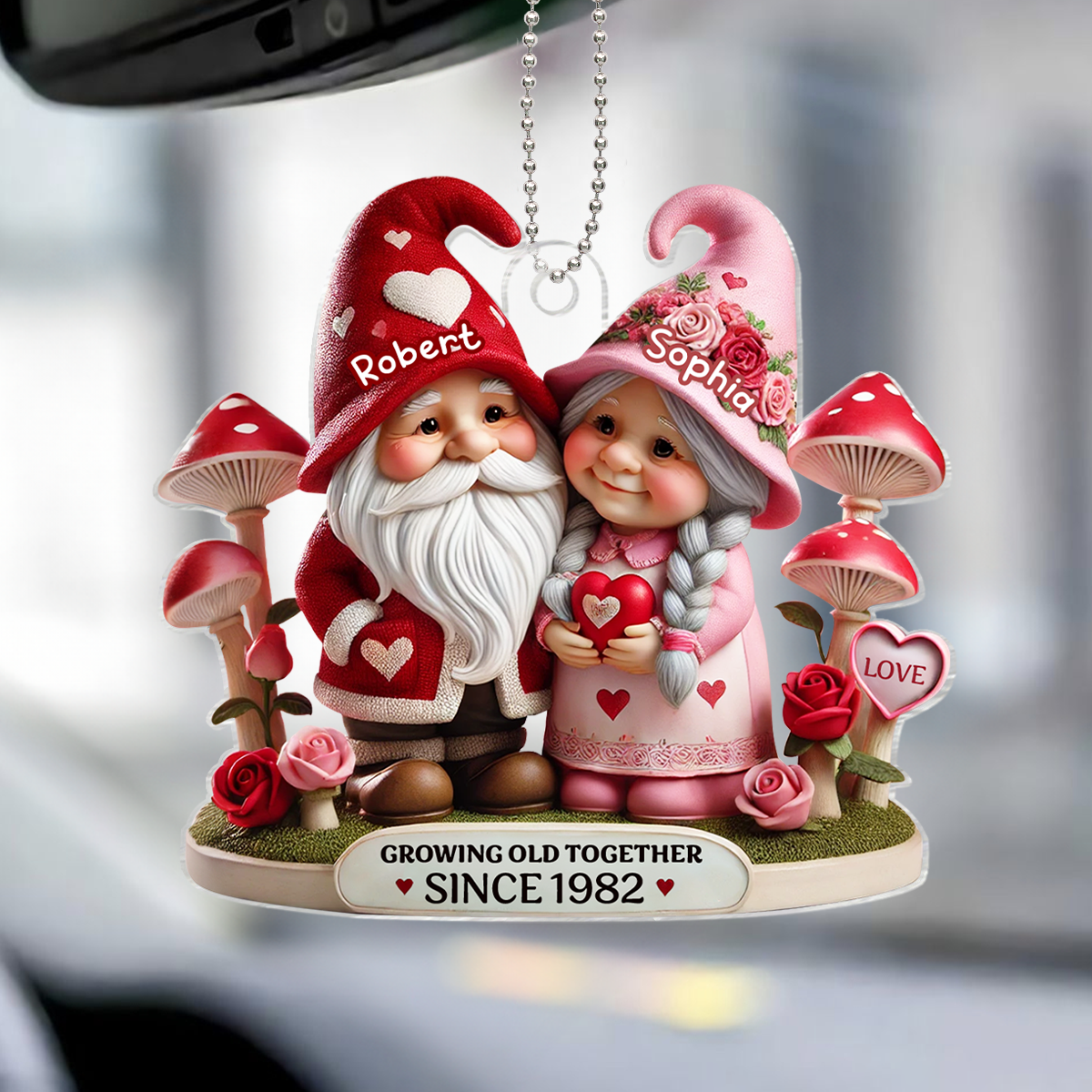 Gnome Mushroom Old Couple Gift for him, Gift for her, Personalized Acrylic Car Hanger