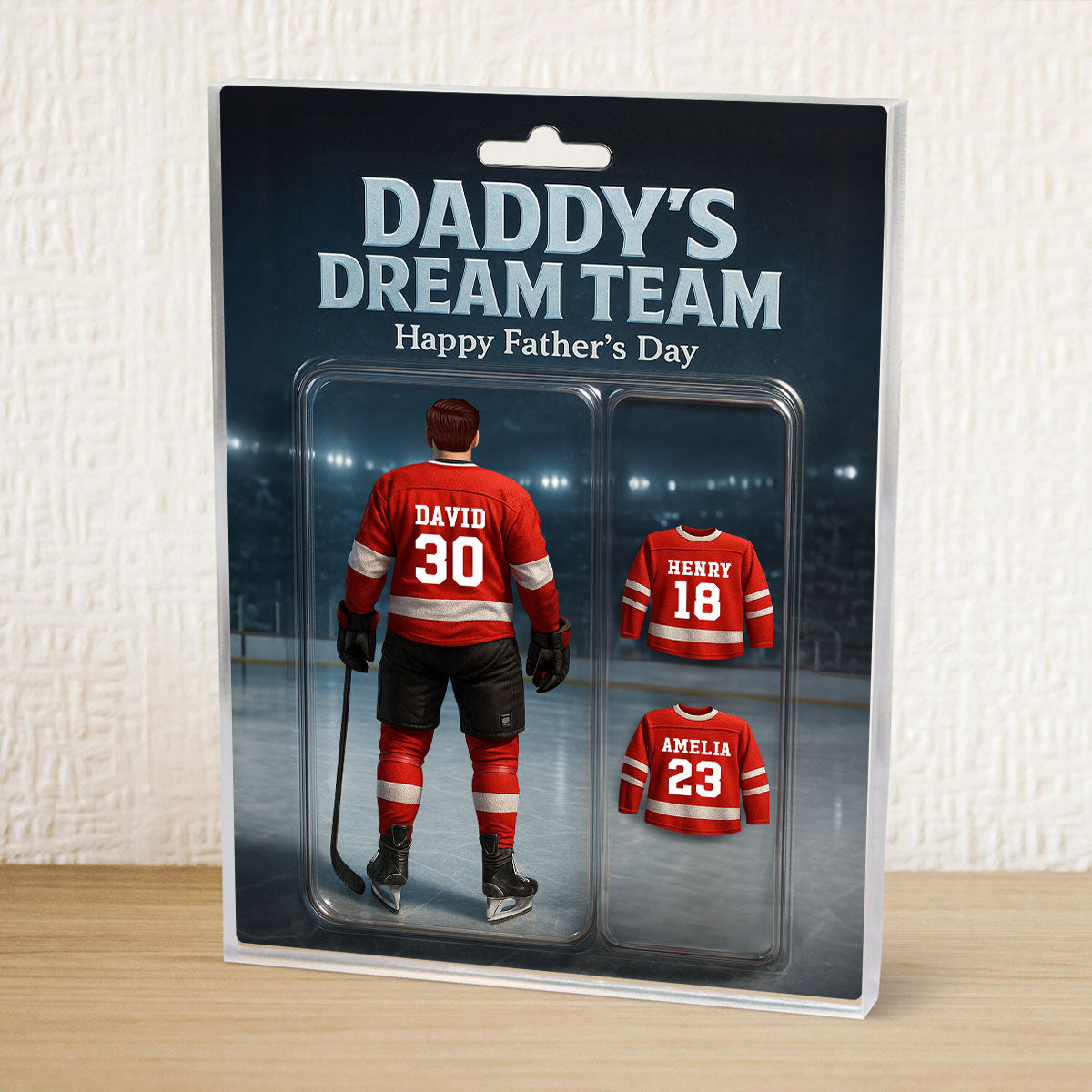 The Best Hockey Dad Ever With Kids' Names Custom Figure Personalized Acrylic Block Plaque, 2025 Gift For Him, For Dad