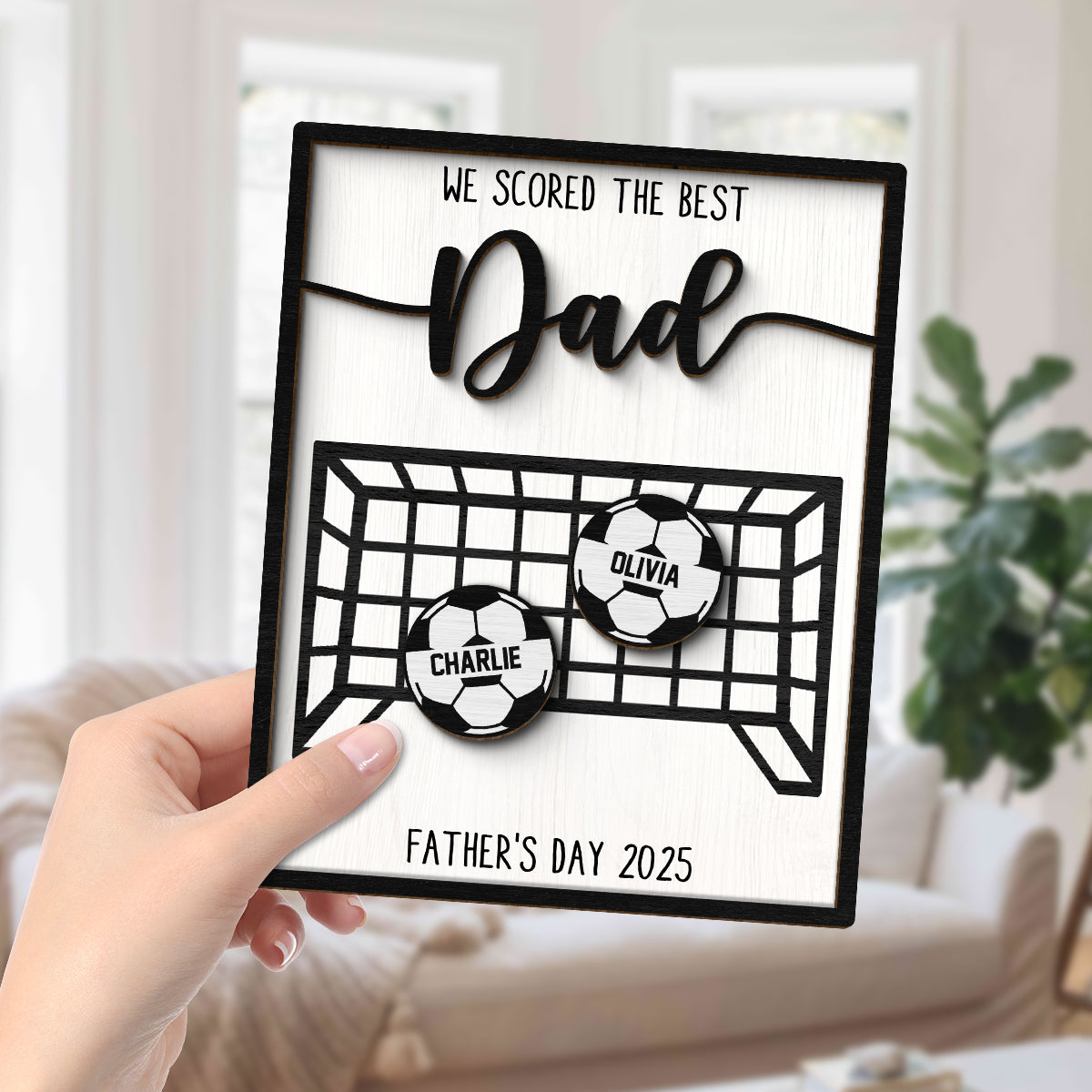 We Scored the Best Dad Personalized 2-Layered Wooden Plaque, Gift for Soccer Dad