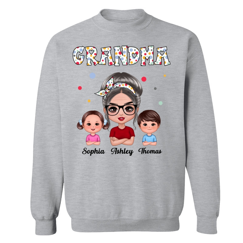 Colorful Dot Doll Grandma Grandkids Personalized Shirt