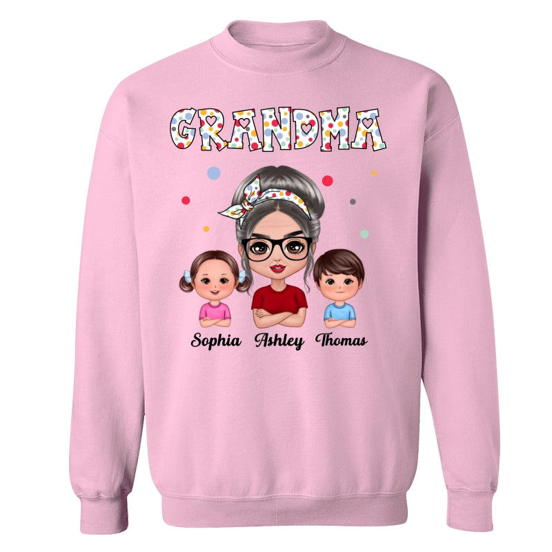 Colorful Dot Doll Grandma Grandkids Personalized Shirt