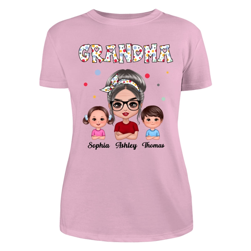 Colorful Dot Doll Grandma Grandkids Personalized Shirt