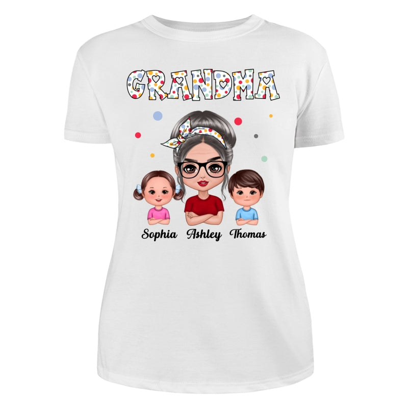 Colorful Dot Doll Grandma Grandkids Personalized Shirt