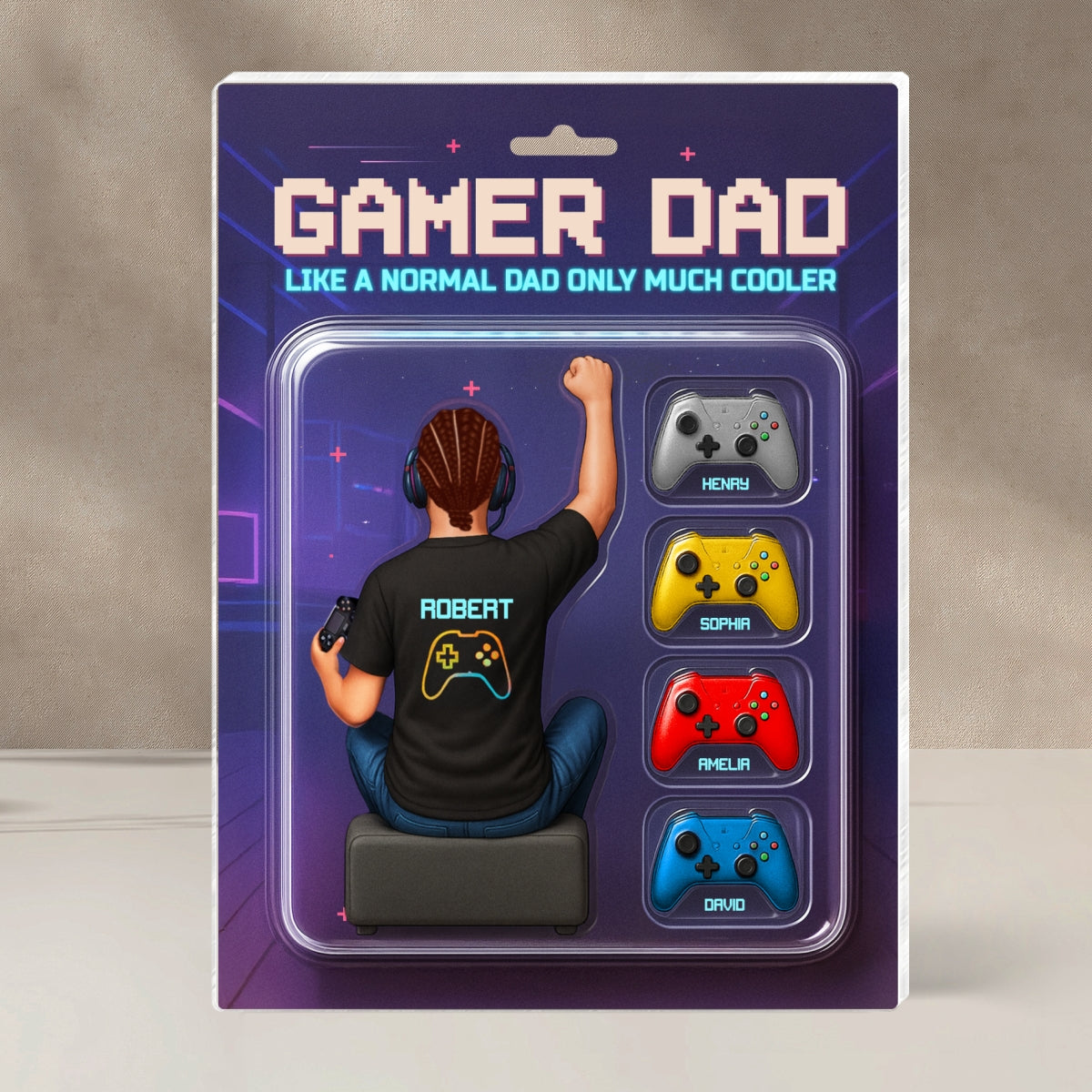 Gamer Dad Back View Toy Box Figures Style, Personalized Acrylic Block Plaque, Gift for Dad, Gift for Husband