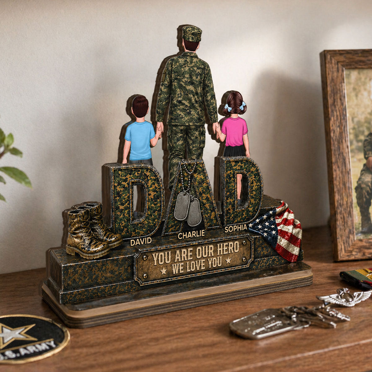 Army Dad You Are Our Hero - Personalized 2-Layered Wooden Plaque - Gift For Dad, Husband