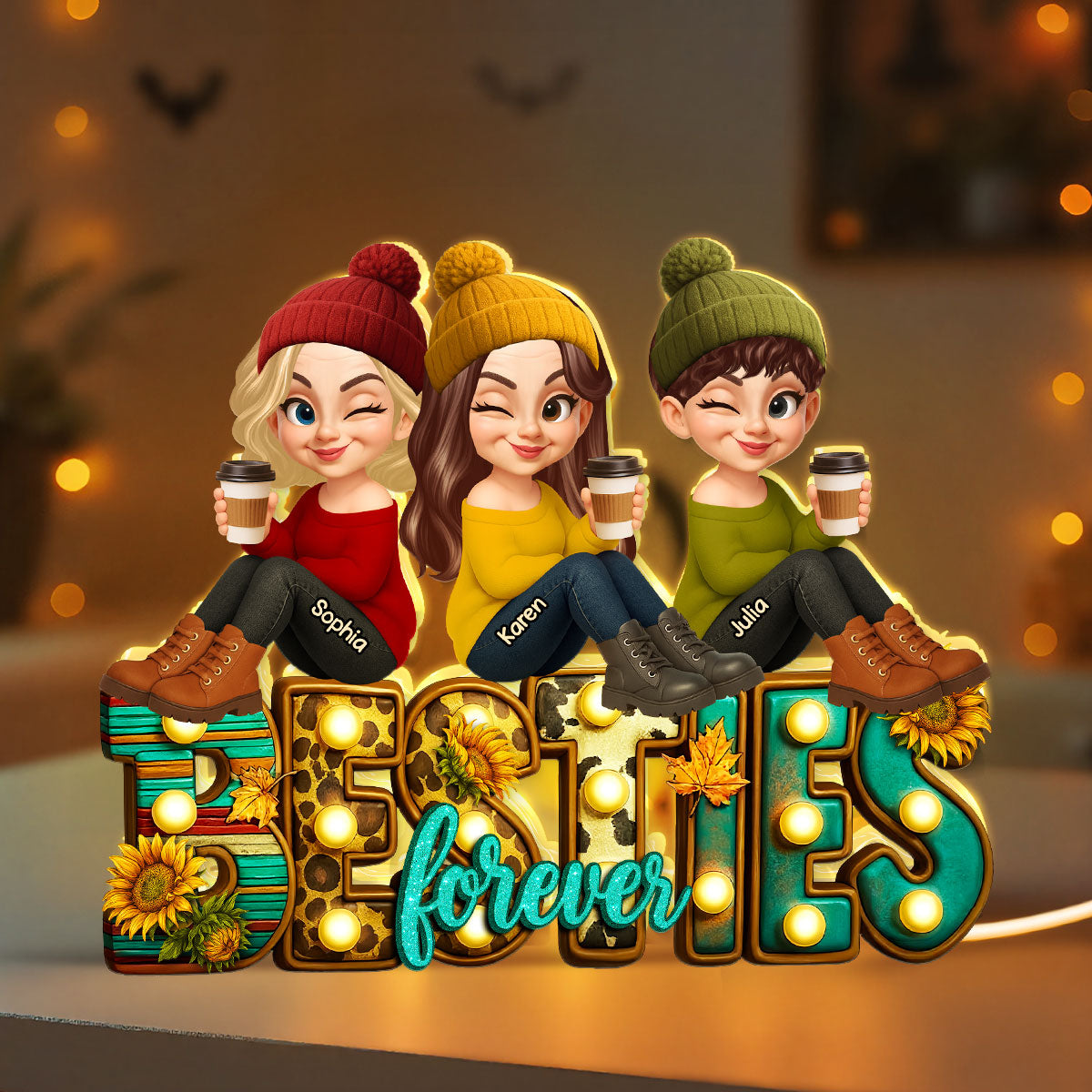 Western Besties Fall Vibe Sitting Personalized Light Box, Fall Gift for Best Friends