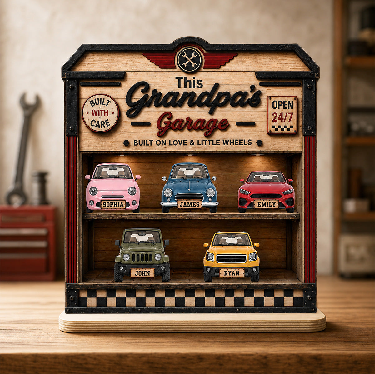 Dad Grandpa's Garage 2D Flat - Personalized Wooden Plaque - gift for Dad, Grandpa