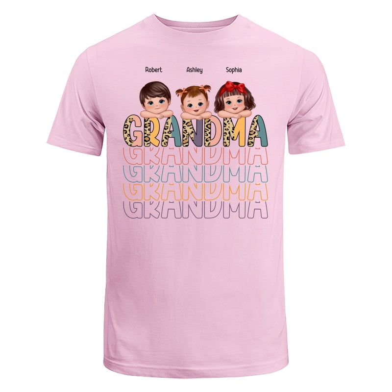 Shadow Retro Half Leopard Grandma Grandkids Laying Head On Arms Personalized Shirt