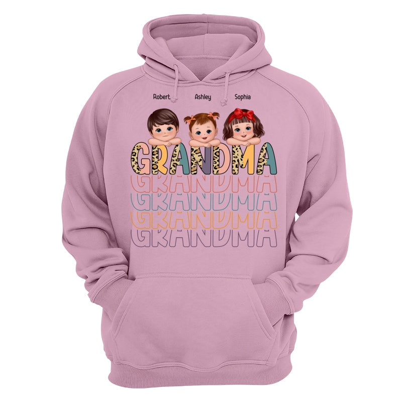 Shadow Retro Half Leopard Grandma Grandkids Laying Head On Arms Personalized Shirt