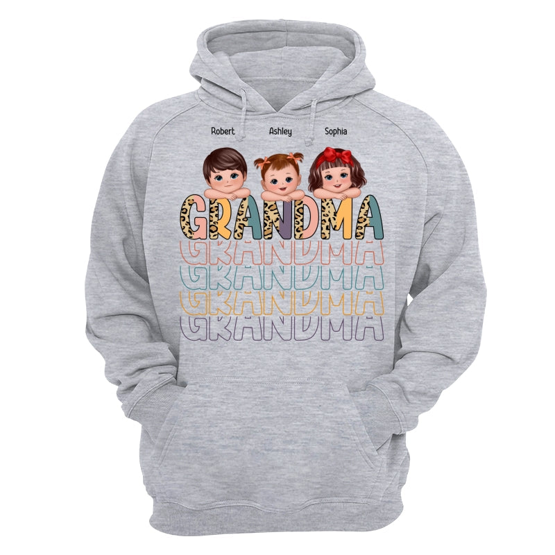 Shadow Retro Half Leopard Grandma Grandkids Laying Head On Arms Personalized Shirt