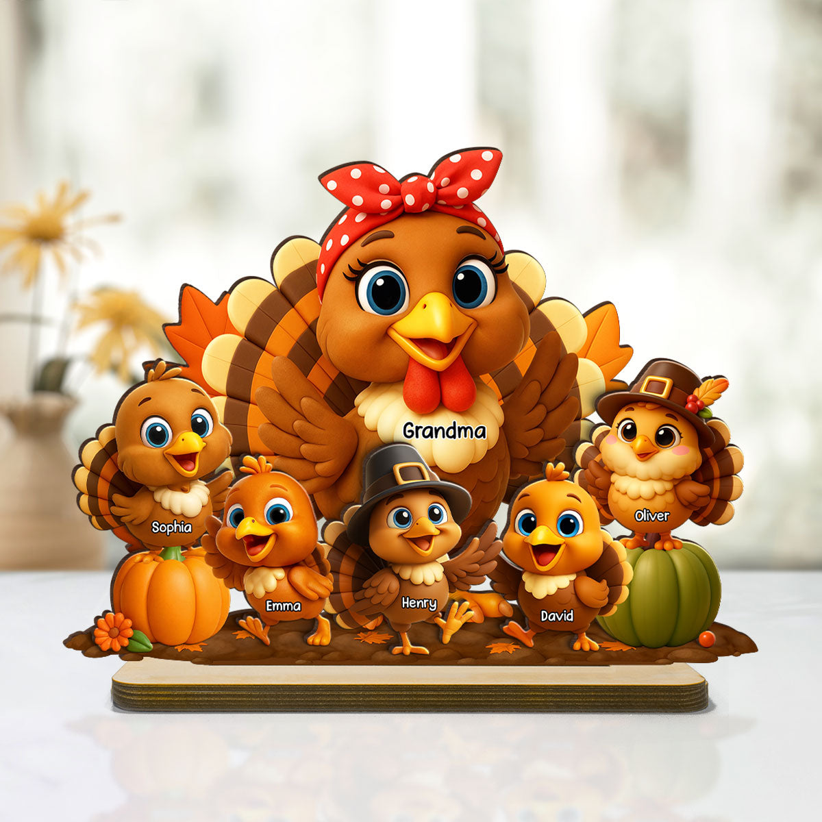 Fall Decor 3D Effect Turkeys Thanksgiving Personalized Wooden Plaque