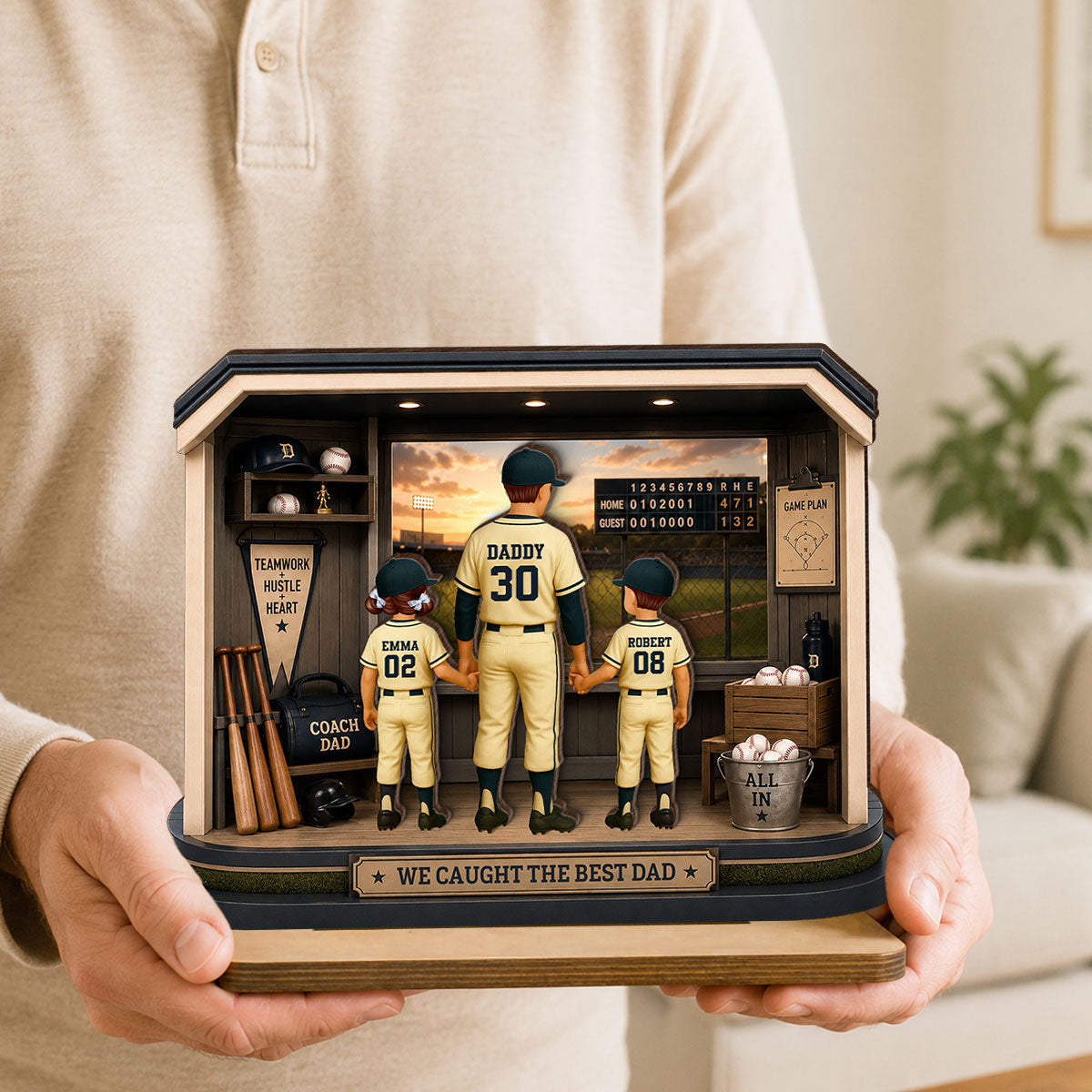 Home Run Baseball Dad & Kids - Personalized 2-Layered Wooden Plaque - Gift For Dad, Husband