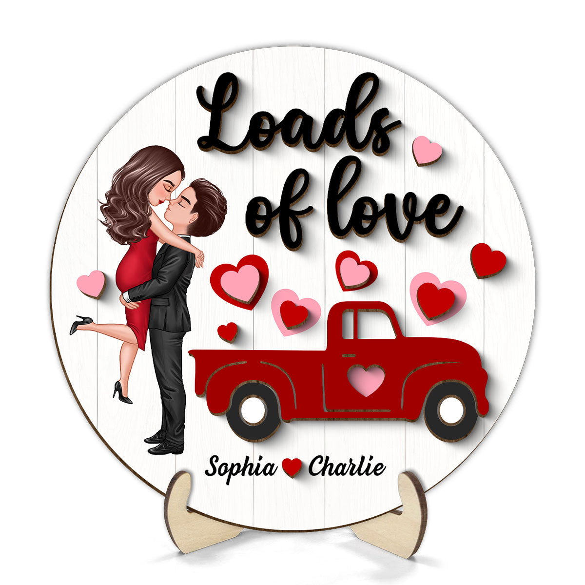 Couple Hugging Kissing Truck Loads Of Love Gift Personalized 2-layer Wooden Plaque