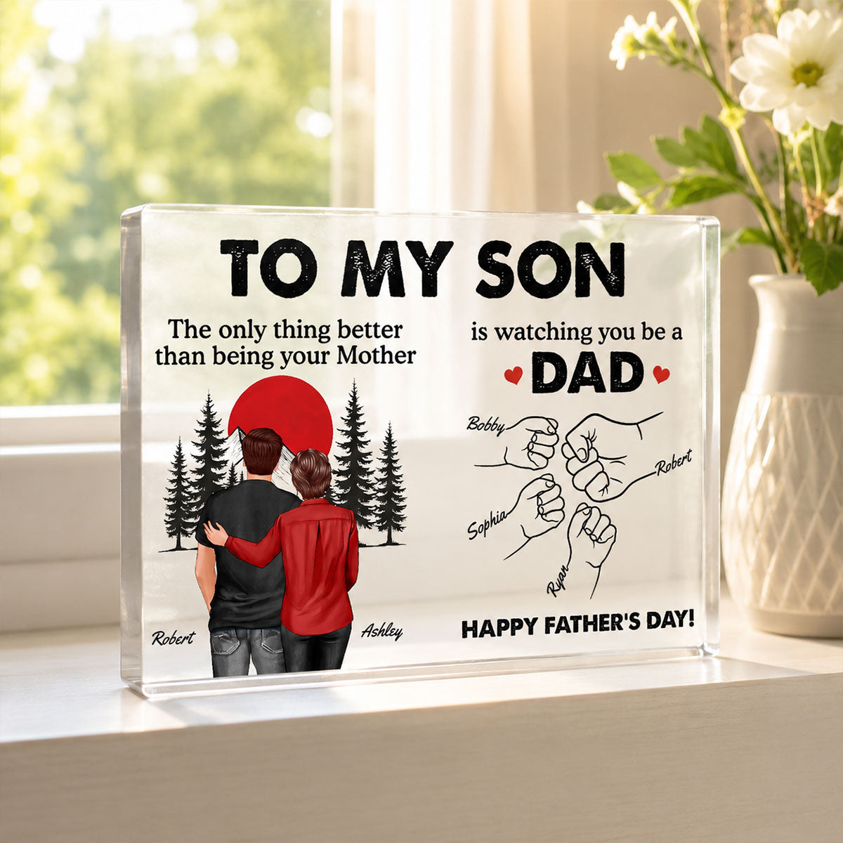 Retro Vintage Sunset To My Son Watching You Be A Dad - Personalized Acrylic Block Plaque - Gift For Son
