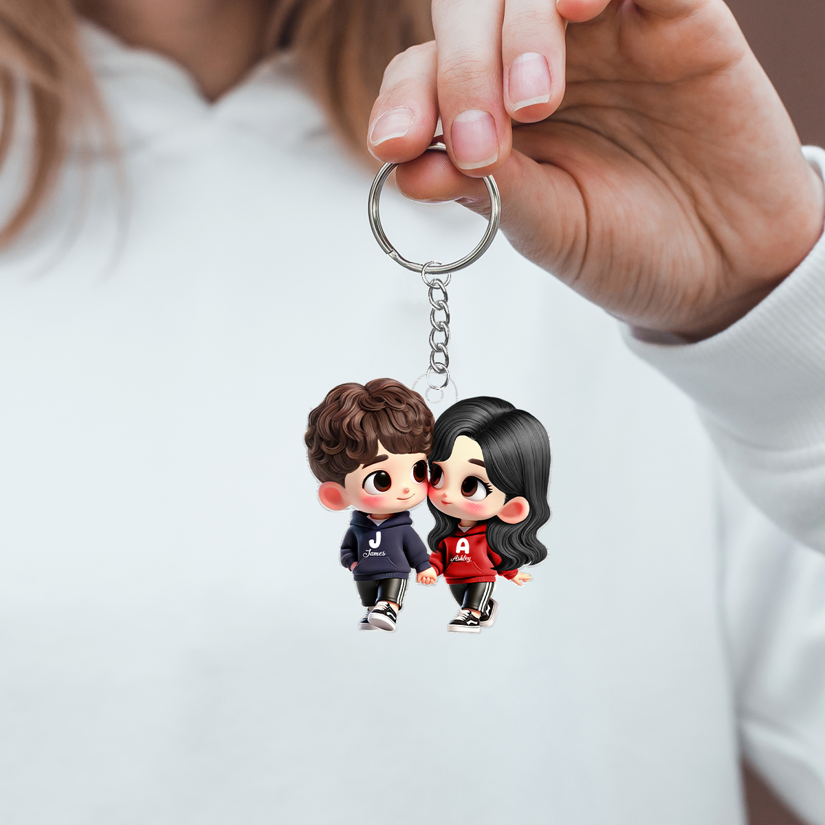 3D Effect Cute Cartoon Couple Holding Hands Personalized Acrylic Keychain, Anniversary & Gift for him, Gift for her
