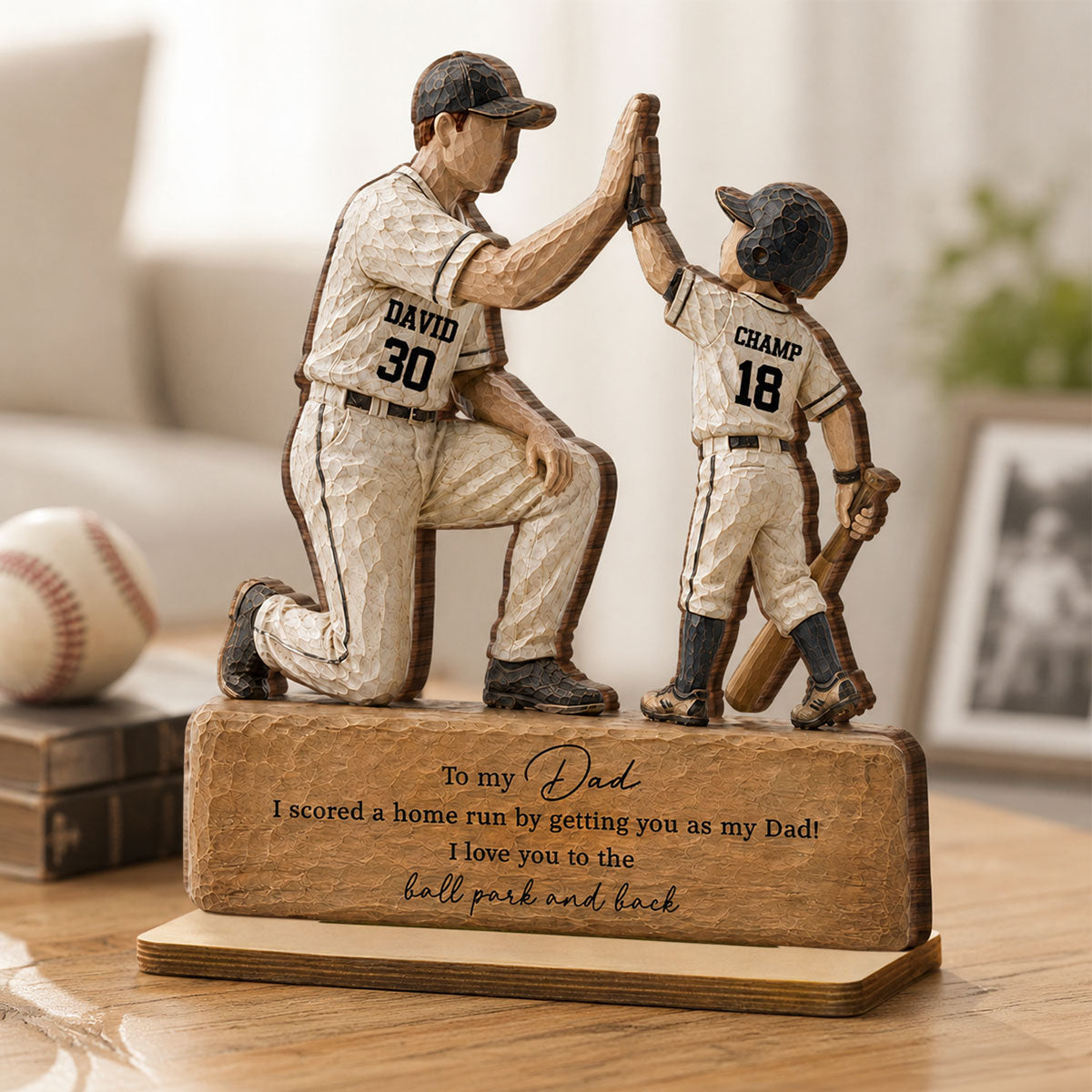 I Scored a Home Run with You as My Dad - Personalized 2-Layered Wooden Plaque - Gift for Dad from Son Daughter