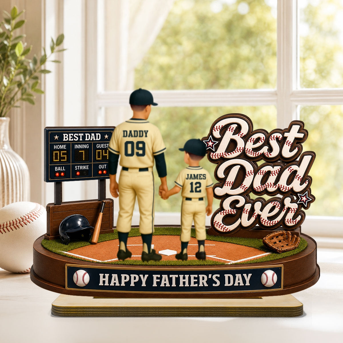 Best Baseball Dad Ever We Caught The Best Dad - Personalized 2-Layered Wooden Plaque - Gift For Dad, Husband