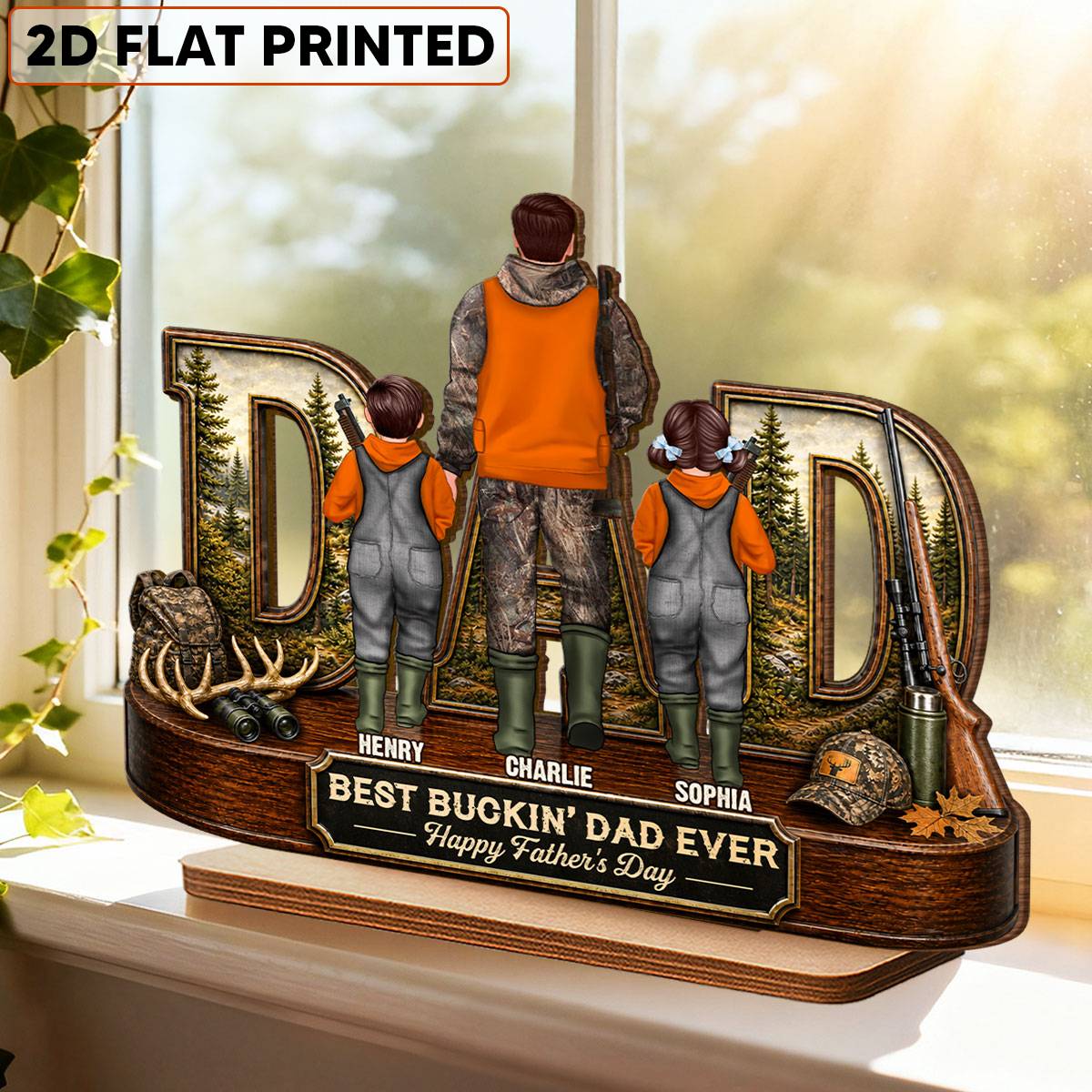 Hunting Dad Best Buckin' Dad Ever - Personalized 2-Layered Wooden Plaque - Unique Gift For Hunting Dad, Husband