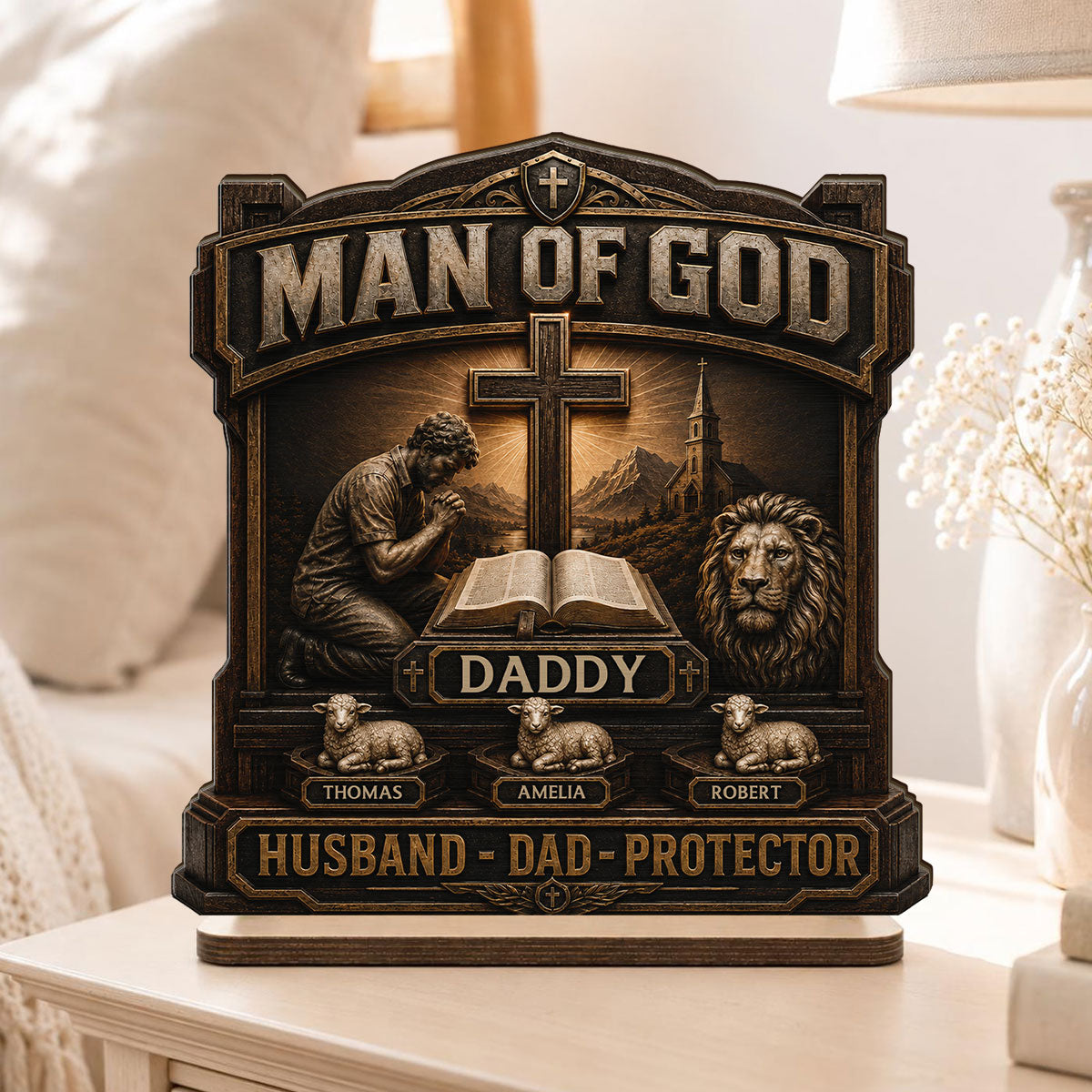 Man Of God - Personalized 2-Layered Wooden Plaque - Gift For Dad, Husband, Grandpa, Christian Dad