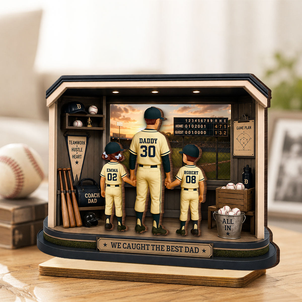 Home Run Baseball Dad & Kids - Personalized 2-Layered Wooden Plaque - Gift For Dad, Husband