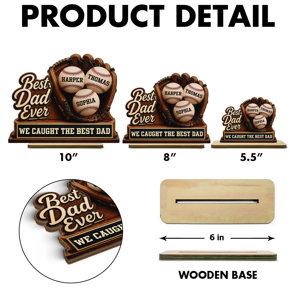 We Caught The Best Dad Baseball Glove - Personalized 2-Layered Wooden Plaque - Happy For Baseball Dad