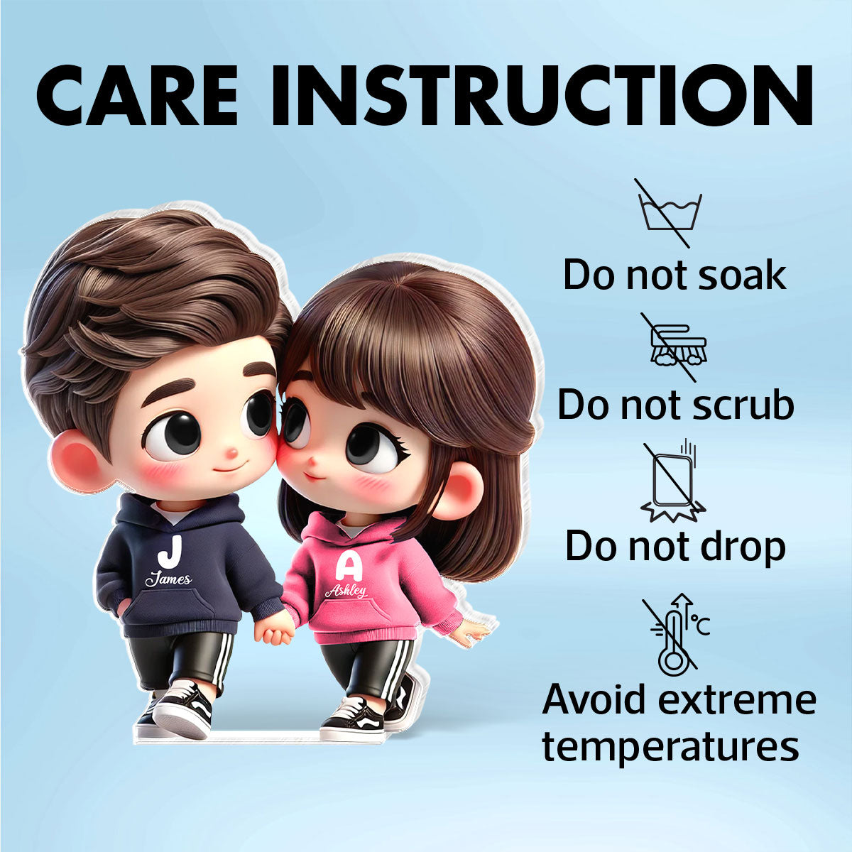 3D Effect Cute Cartoon Couple Holding Hands Personalized Acrylic Block Plaque, Anniversary & Gift for him, Gift for her
