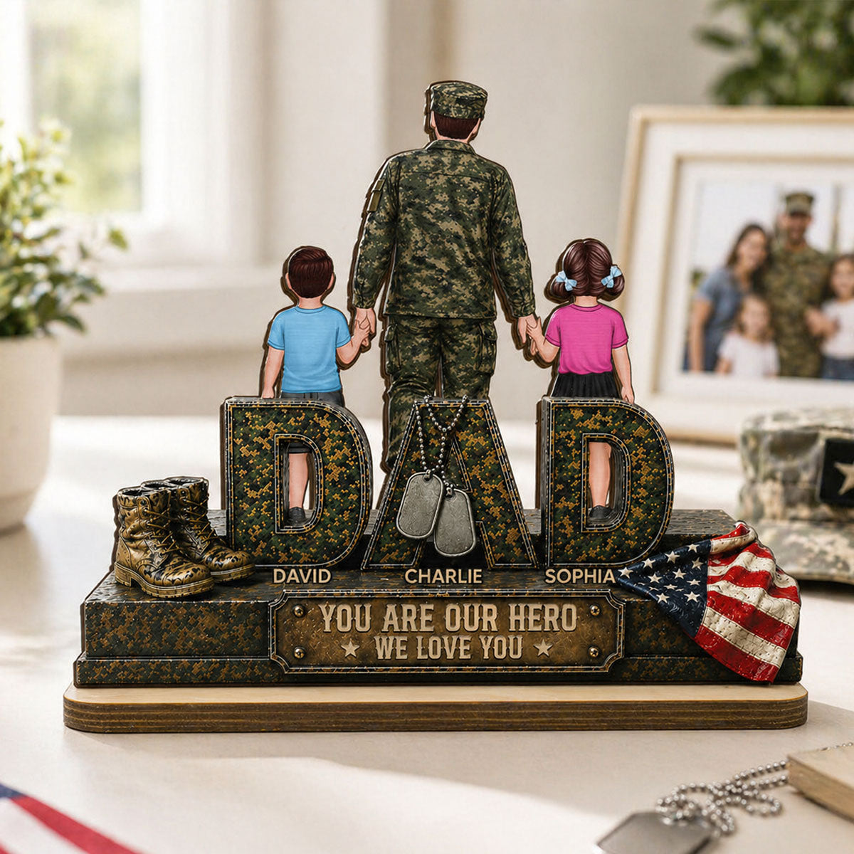Army Dad You Are Our Hero - Personalized 2-Layered Wooden Plaque - Gift For Dad, Husband