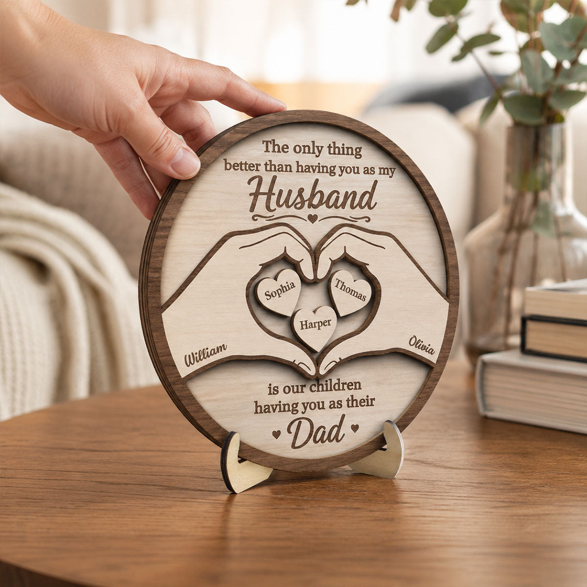 The Only Thing Having You As My Husband Hearts in Hands - Personalized 2-Layered Wooden Plaque - Gift For Husband