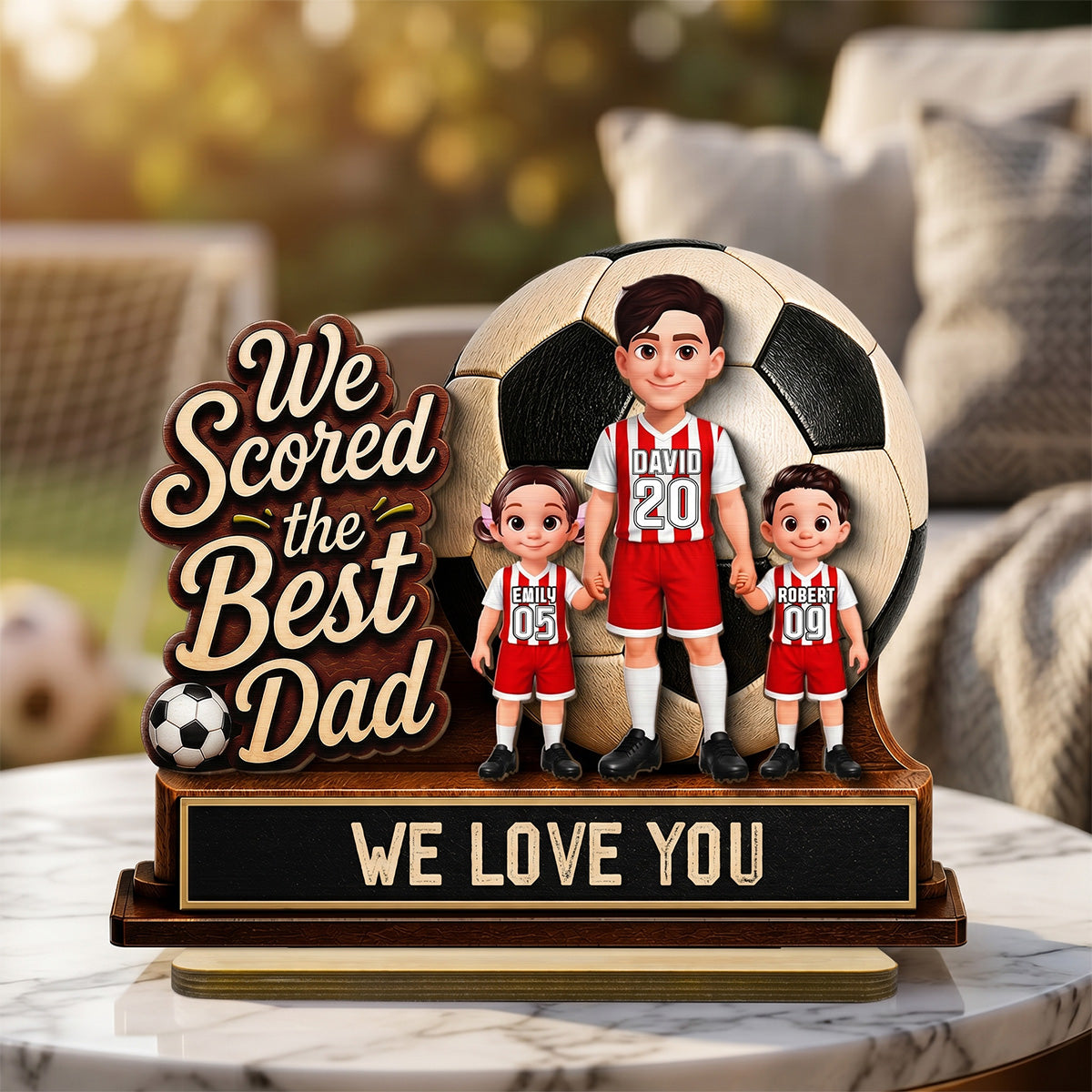 We Scored The Best Dad 2D Flat - Personalized 2-Layered Wooden Plaque - Gift For Soccer Dad, UK Football Dad