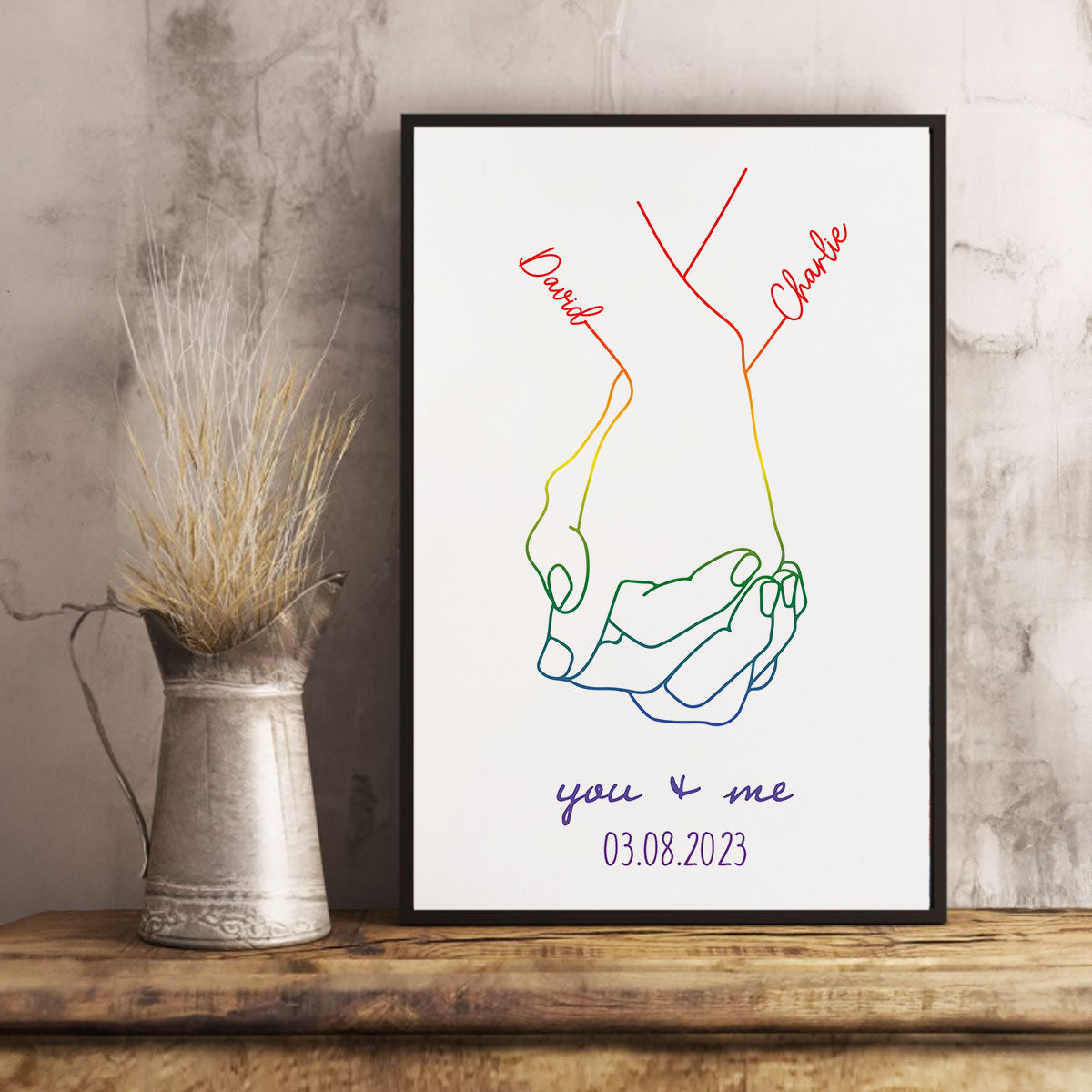 Personalized Couple Relationship Hand Line Art Print, Custom Poster Gift for LGBTQ+ Couples