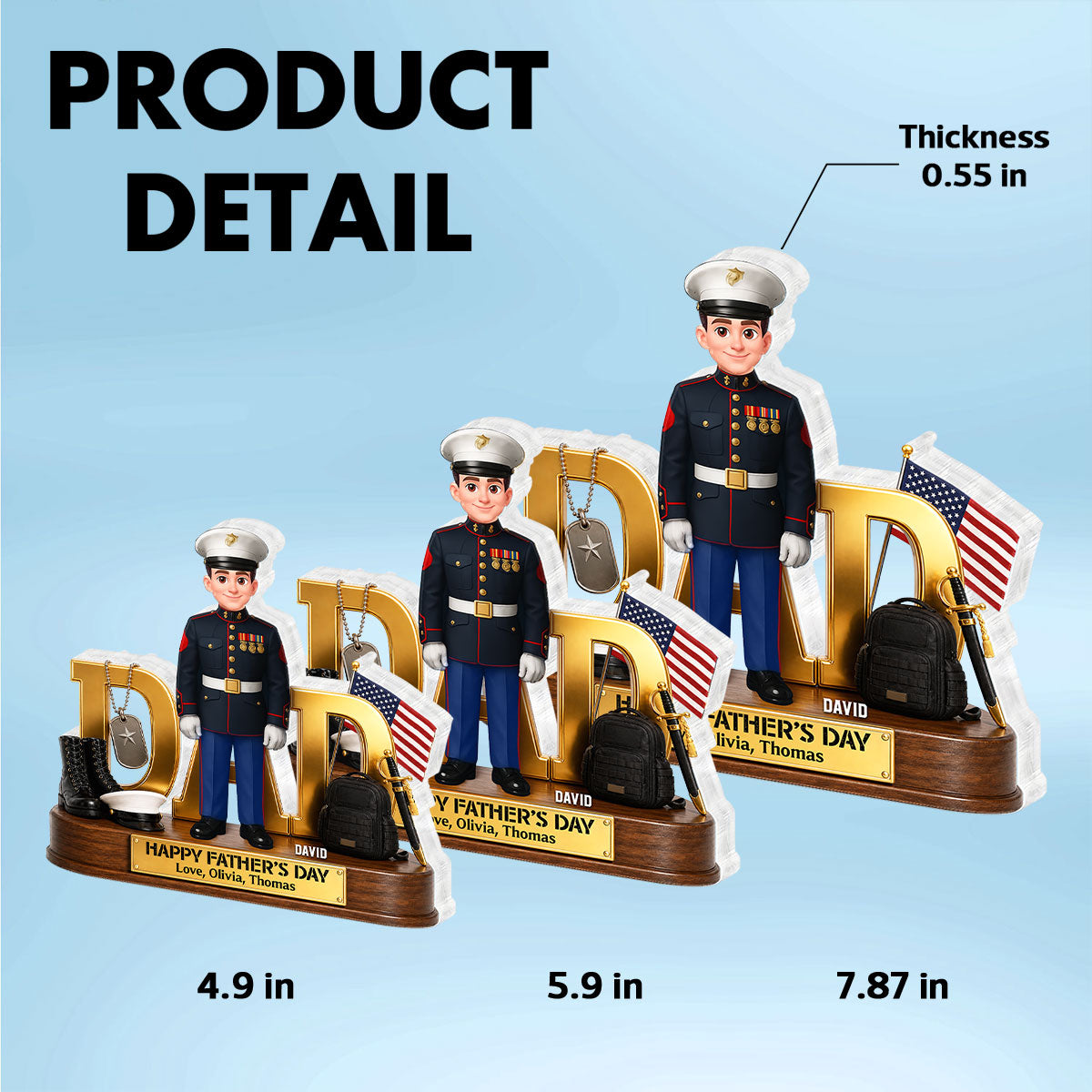 Proud American Marine Dad You Are Our Hero 2D Flat - Personalized Acrylic Block Plaque - Gift For Dad
