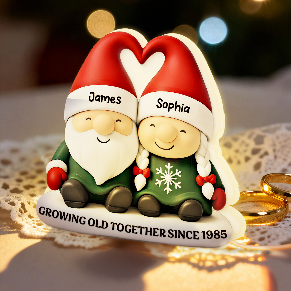 Christmas Gnome Couple Growing Old Together - Personalized Light Box - Gift For Couple