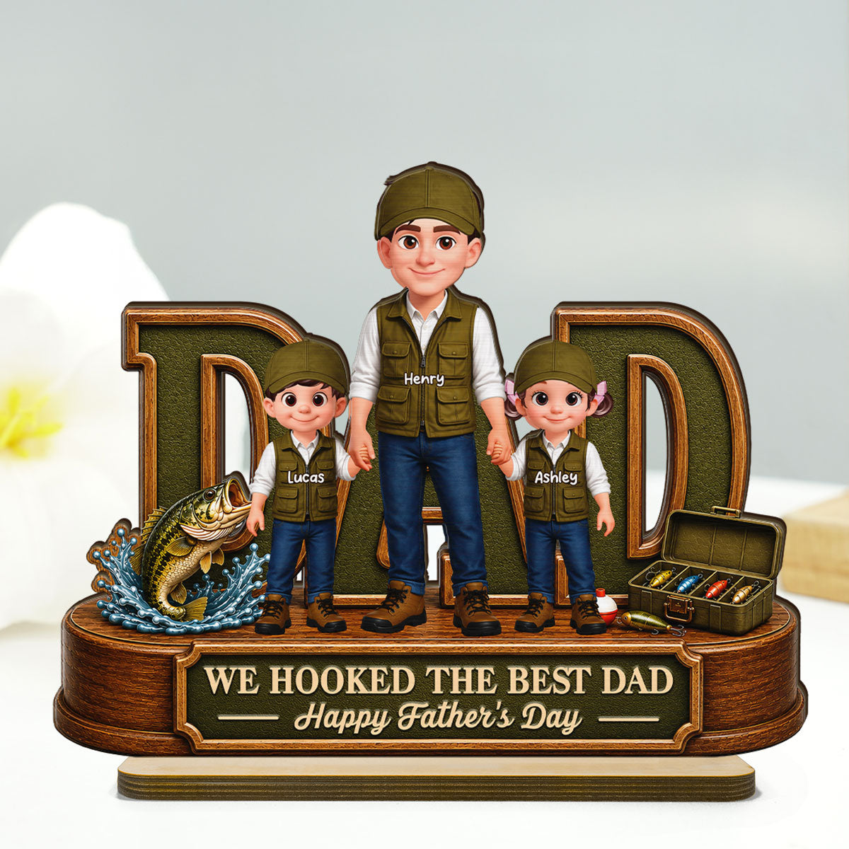 We Hooked The Best Dad Fishing Dad - Personalized 2-Layered Wooden Plaque - Gift For Fishing Dad, Fishing Lovers