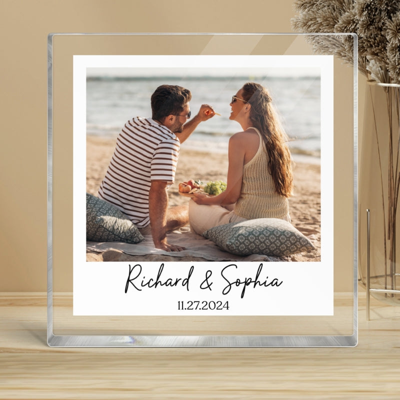 Couple Photo Frame Upload Personalized Acrylic Square Block Plaque, Heartfelt Gift For Couple, For Him, For Her, Boyfriend, Girlfriend, Husband, Wife