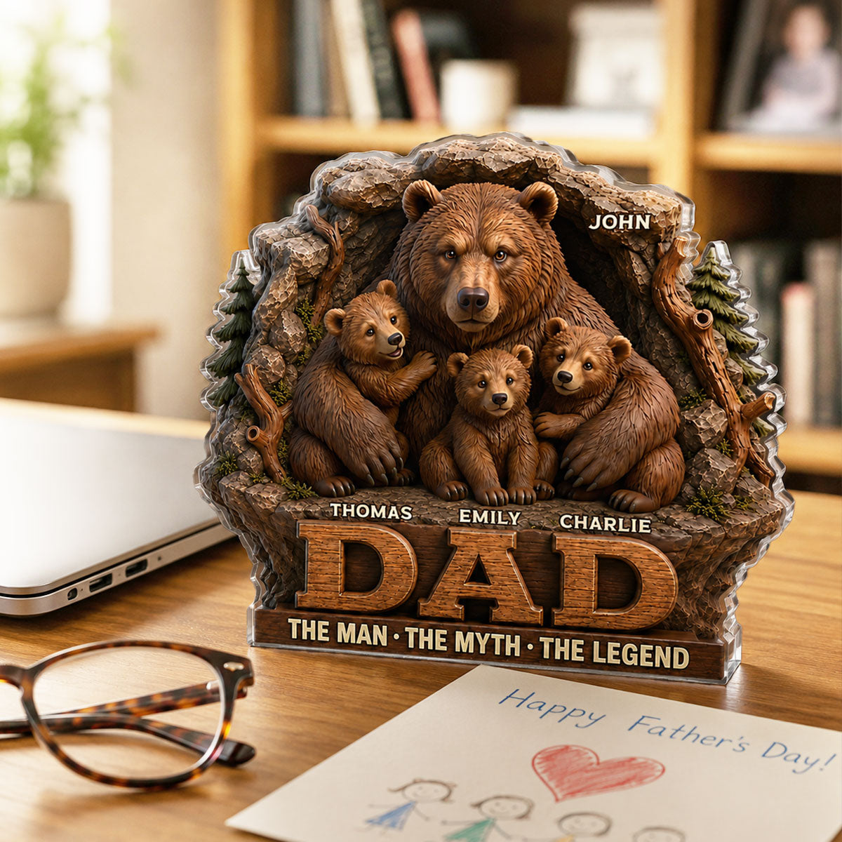 Papa Bear Dad The Man The Myth The Legend - Personalized Acrylic Block Plaque - Cool Gift For Dad