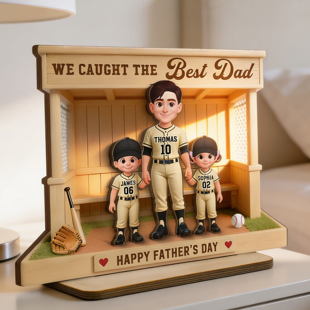 We Caught The Best Dad Baseball Dugout - Personalized 2-Layered Wooden Plaque - Gift For Baseball Dad