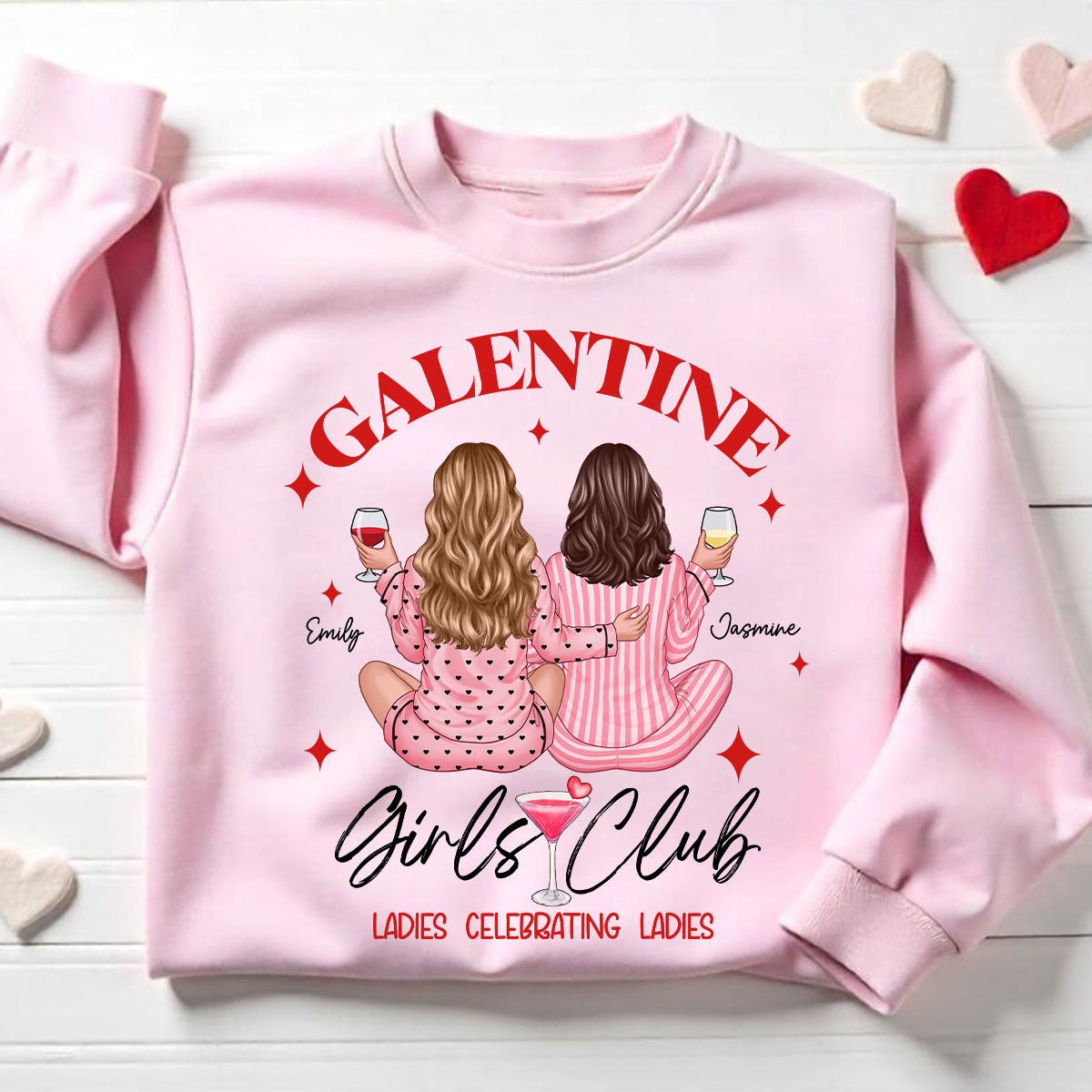 Galentine Girls Club Pajamas Girls Back View Personalized Shirt, Shirt, Social Club, Besties Gift