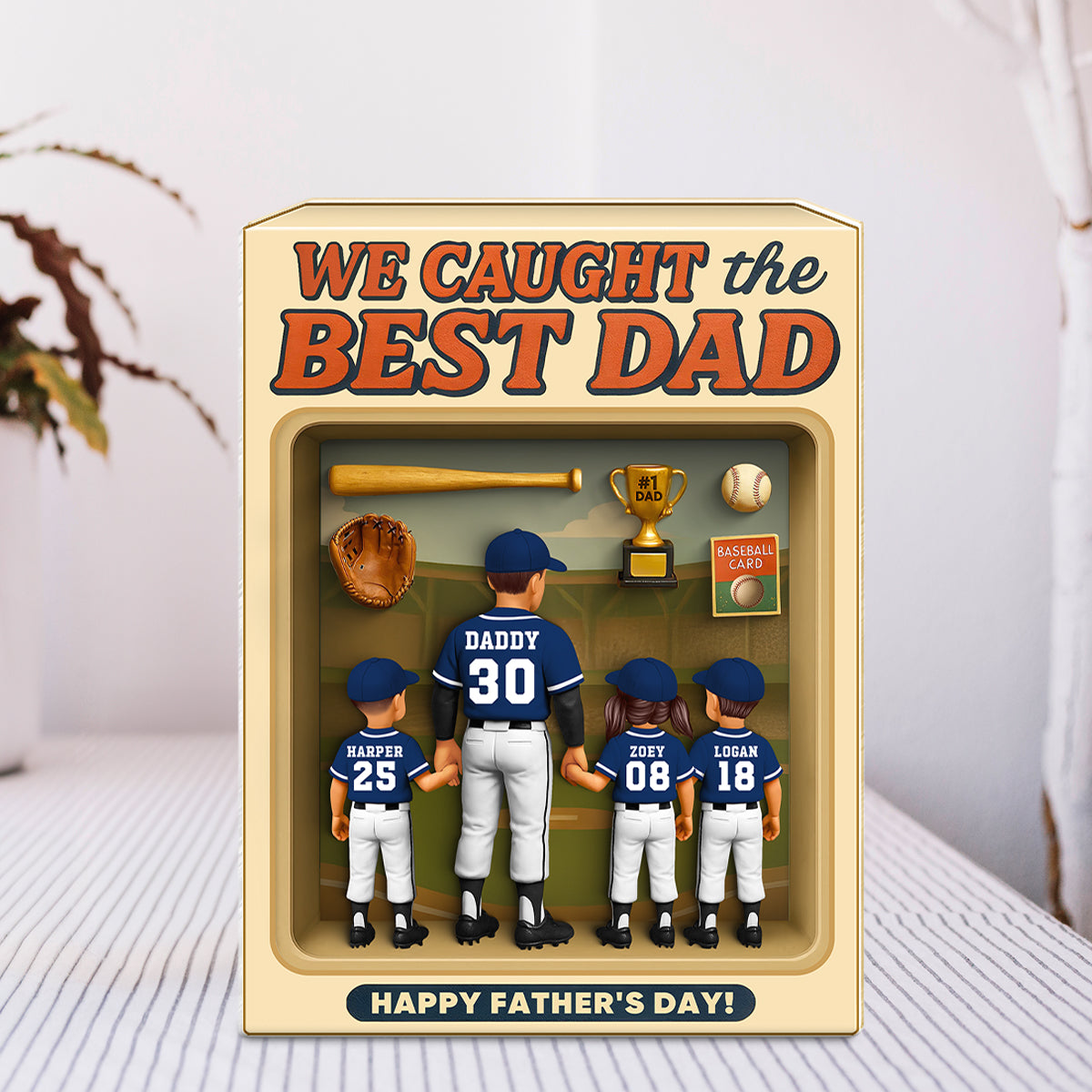 Baseball Dad And Kids, Custom Action Figure, Personalized Toy Box Acrylic Block, gift
