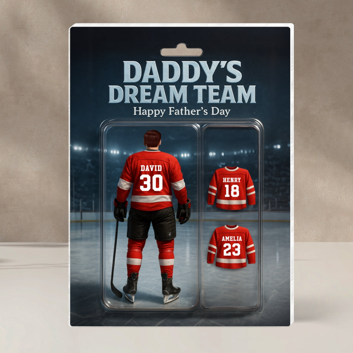 The Best Hockey Dad Ever With Kids' Names Custom Figure Personalized Acrylic Block Plaque, 2025 Gift For Him, For Dad