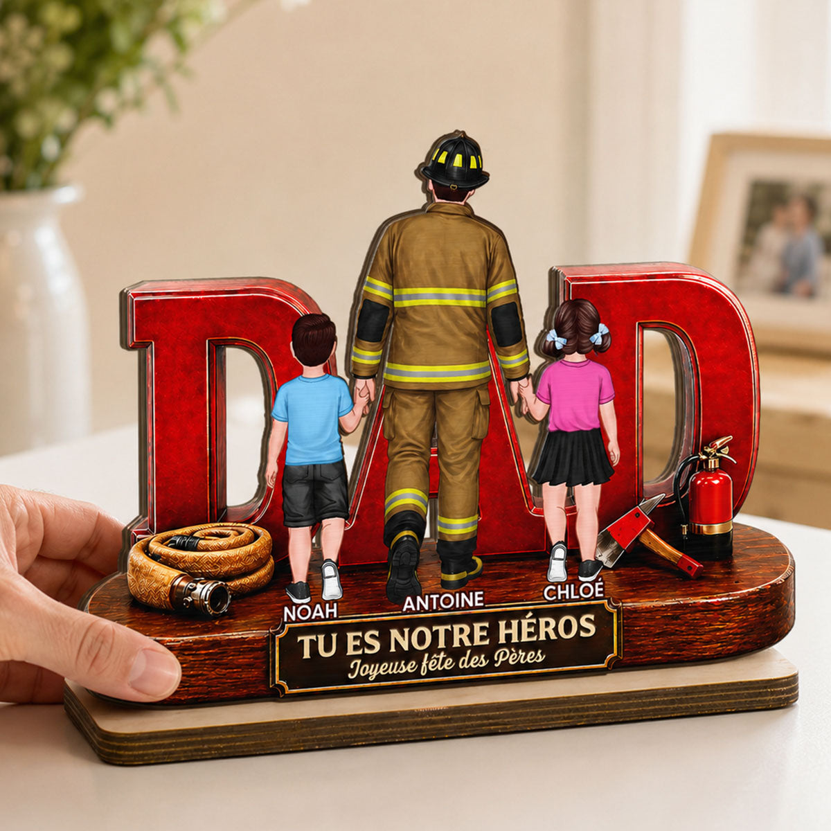 Papa pompier fier - Plaque en bois personnalise 2 couches - Cadeau de fte des Pres pour papa, mari