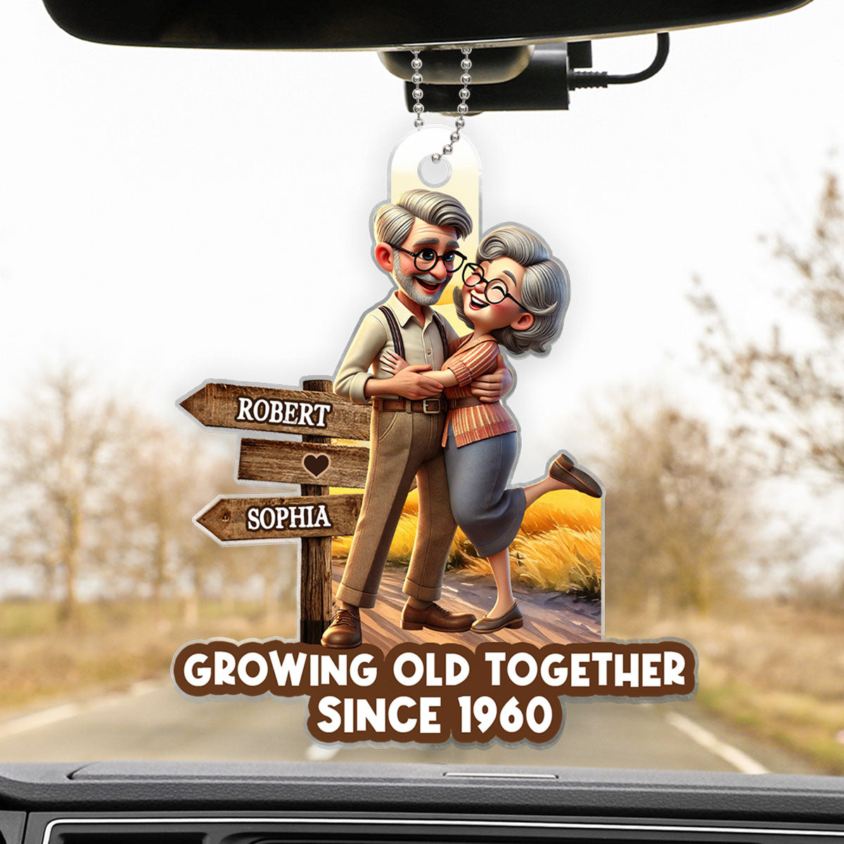 Growing Old Together Personalized Car Hanger Ornament, Anniversary For Him, For Her, Husband, Wife