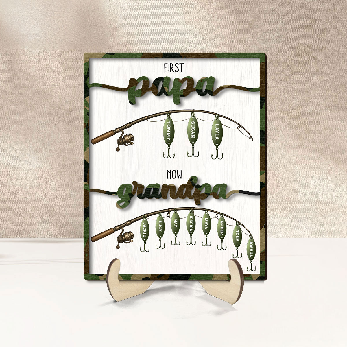 First Dad Now Grandpa Fishing Lures With Kids' Names Personalized 2-Layered Wooden Plaque, Gift For Husband, For Dad, For Grandpa