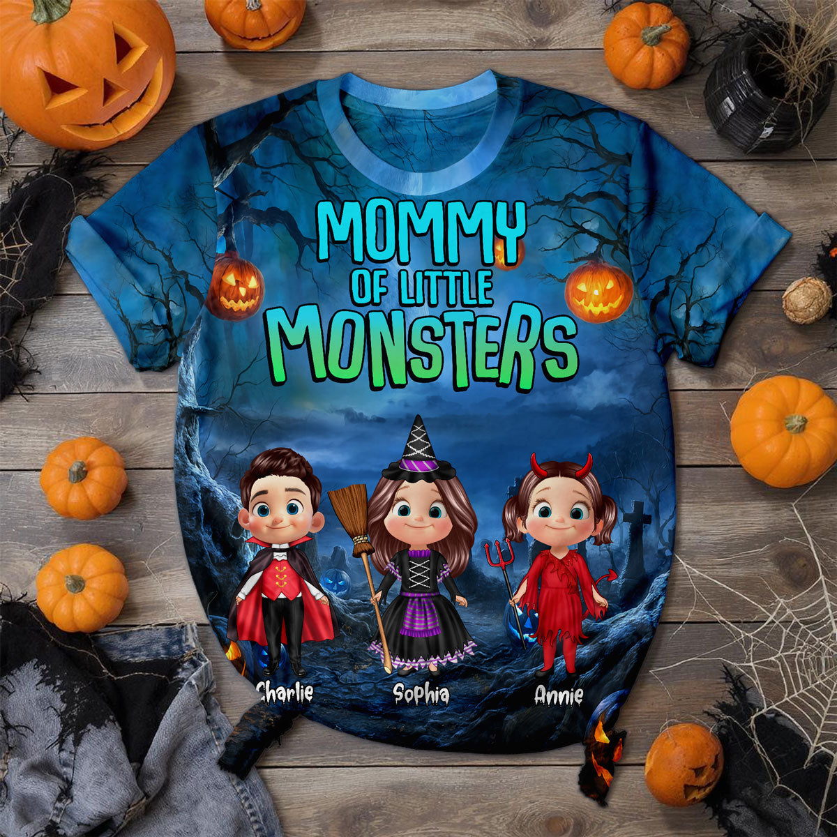 Halloween Night Mommy Daddy Grandma Grandpa Of The Little Monsters Cute Cartoon Kids Personalized 3D Shirt