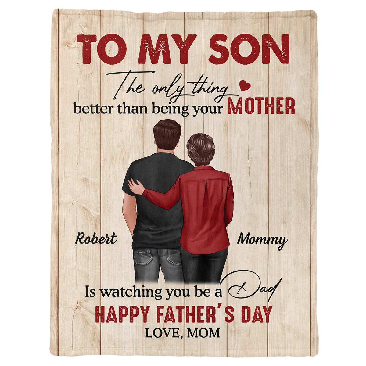 To My Son From Mom Happy Father‘s Day Back View Personalized Fleece Blanket